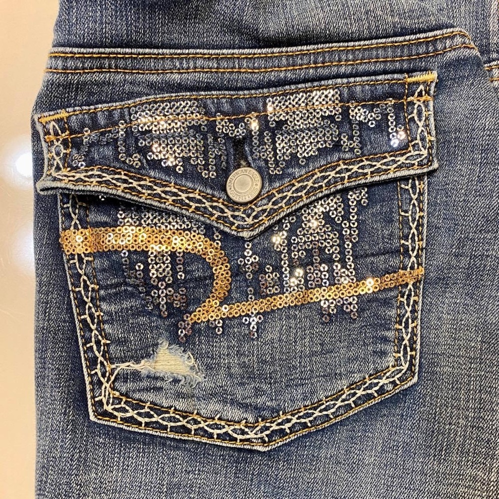 American Eagle Outfitters Sequin Kickboot Denim Jean Shorts - Picture 3 of 7